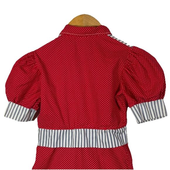 Vintage Girls Dress 8 Red White Blue USA 1970s Retro Mod Short Sleeve Polka Dot - Picture 7 of 9